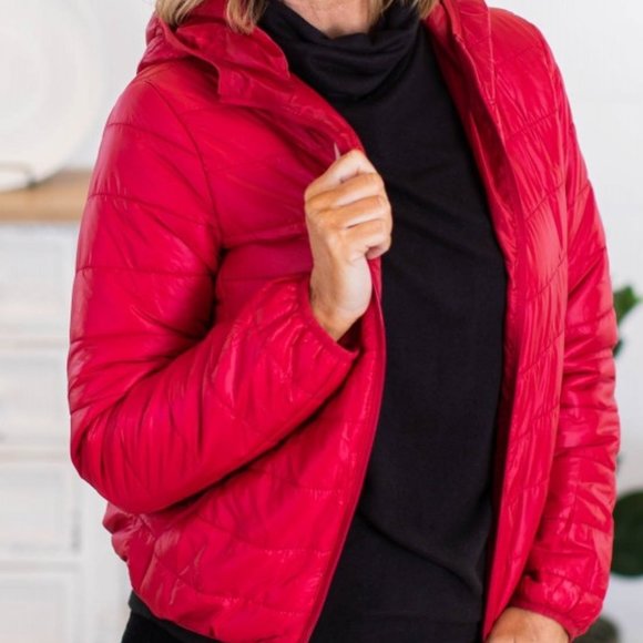 hooded jacket • packable • red • size small